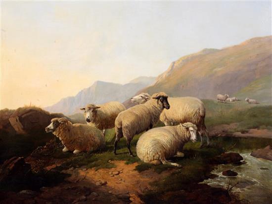 Thomas Sidney Cooper (1803-1902) Sheep on a hillside 28 x 36in.